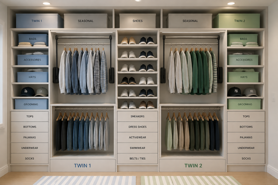 twin closet organization